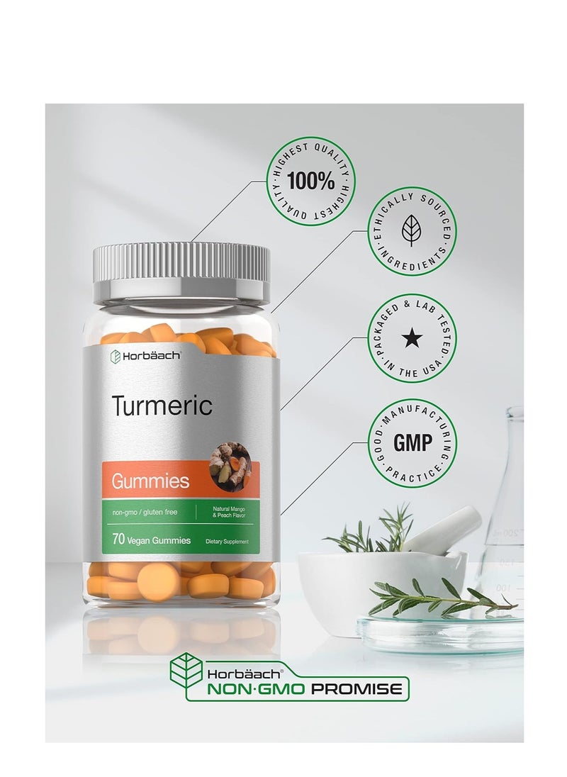 Horbäach Turmeric Curcumin Gummies with Ginger | 90 Count | Mango & Peach Flavor | Vegan Non-GMO & Gluten Free Supplement