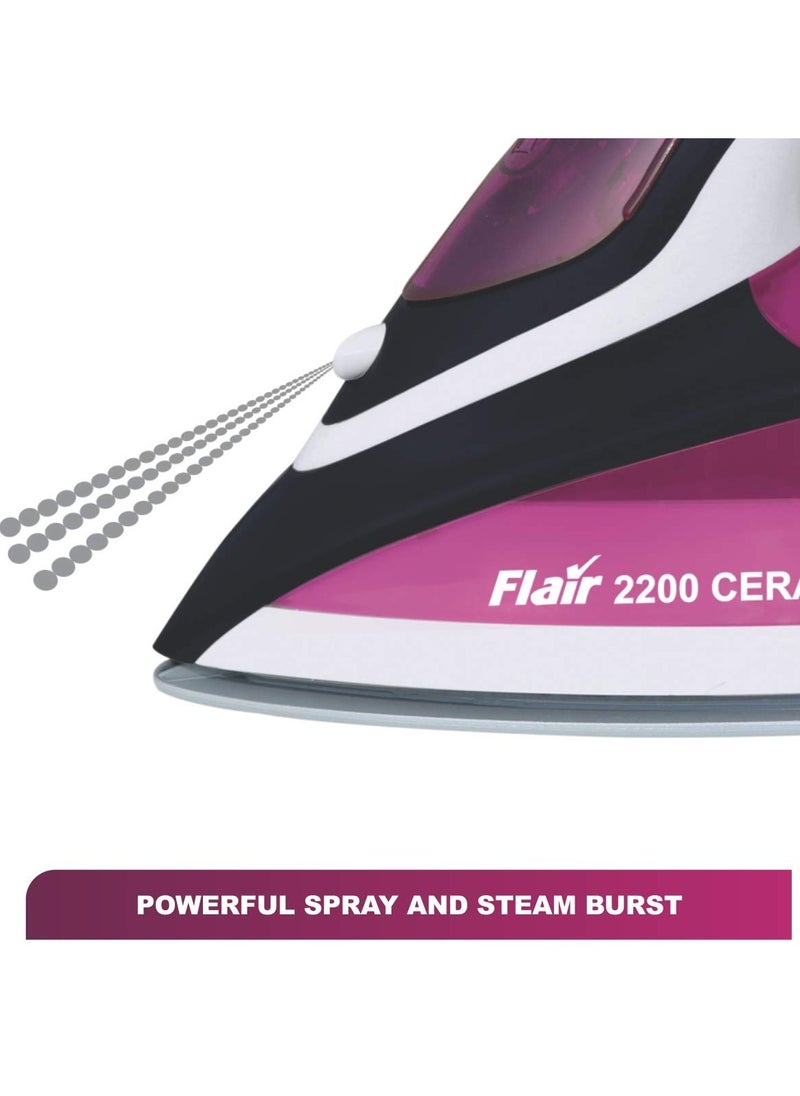 2200 W Steam Iron, Vertical Steaming, Anti-Calcium System, Ceramic Non-Stick Soleplate, Self-Cleaning, Anti-Drip, Rapid Heating, random color available