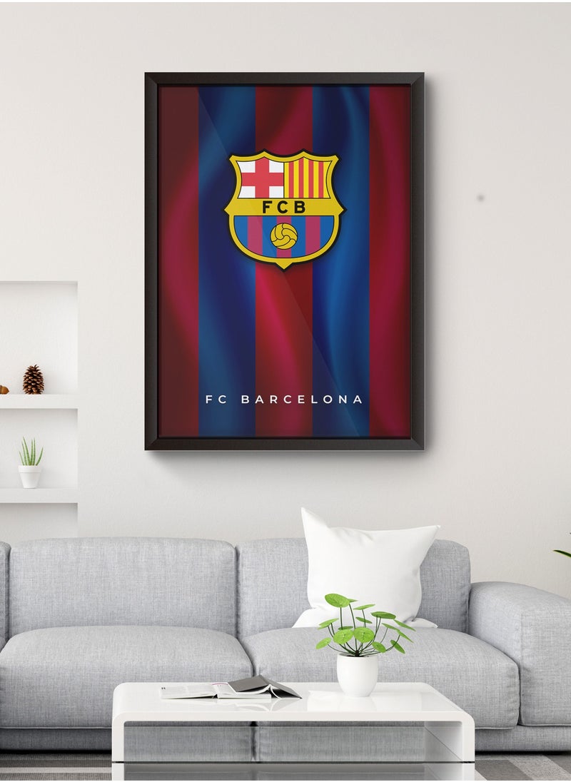 Framed and Printed FC Barcelona Football Themed Artwork – Wall Mount Friendly, Includes Hooks and Screws- 60 * 40 cm