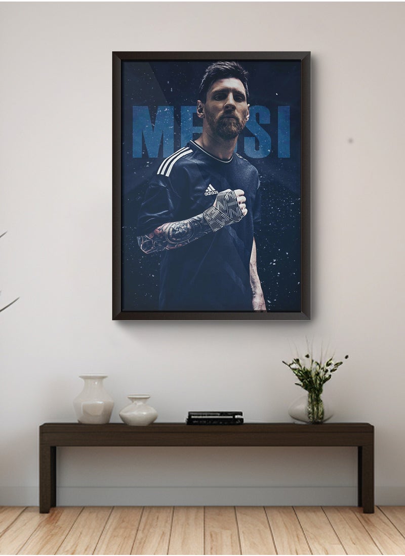 Framed and Printed Messi Football Themed Artwork – Wall Mount Friendly, Includes Hooks and Screws- 60 * 40 cm