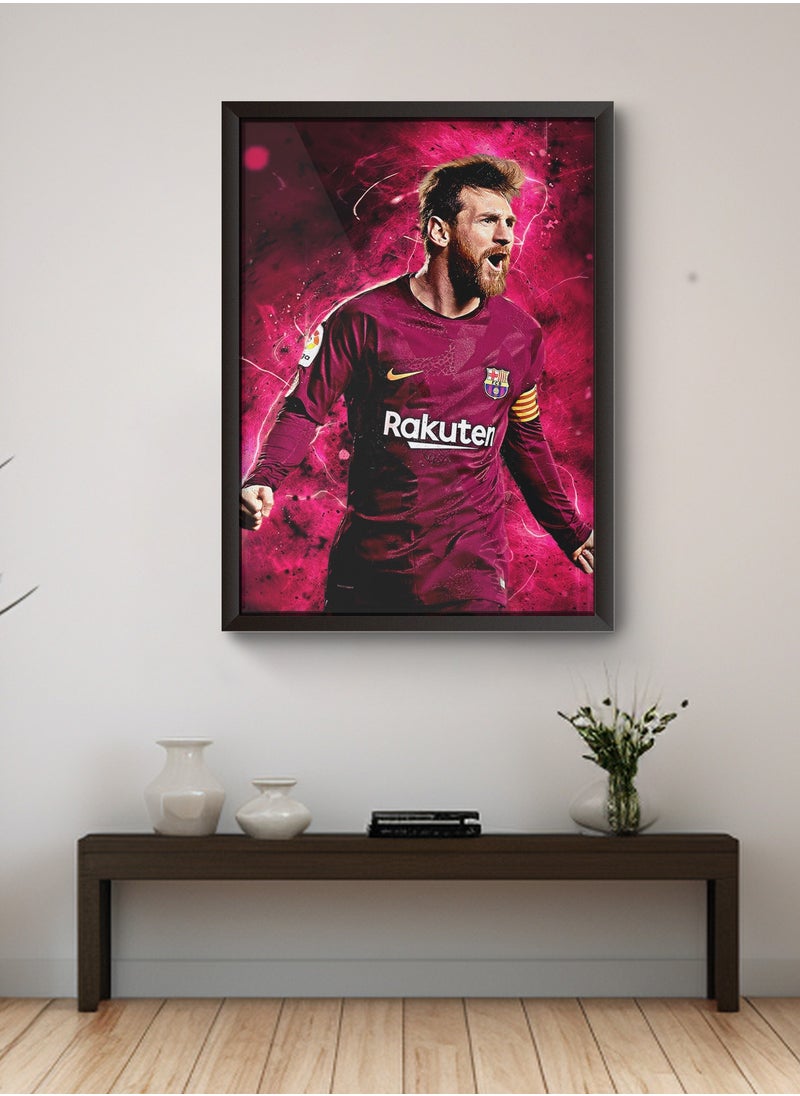 Framed and Printed Messi Football Themed Artwork – Wall Mount Friendly, Includes Hooks and Screws- 60 * 40 cm