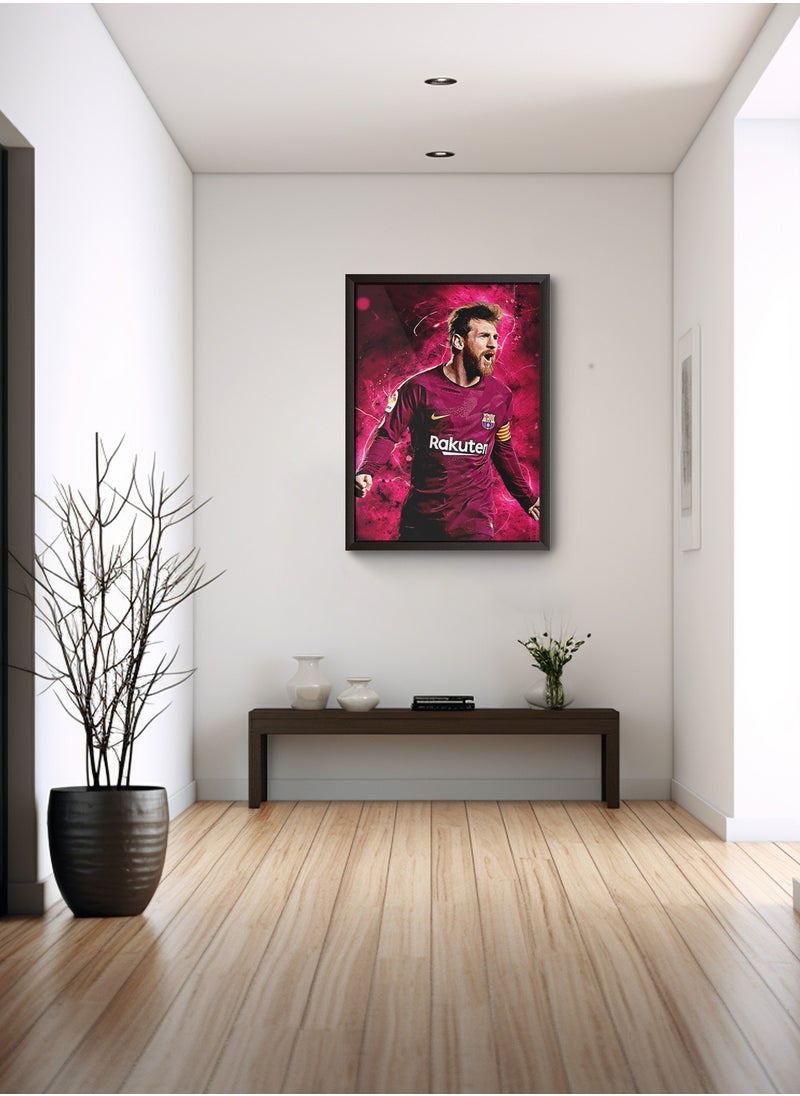 Framed and Printed Messi Football Themed Artwork – Wall Mount Friendly, Includes Hooks and Screws- 60 * 40 cm