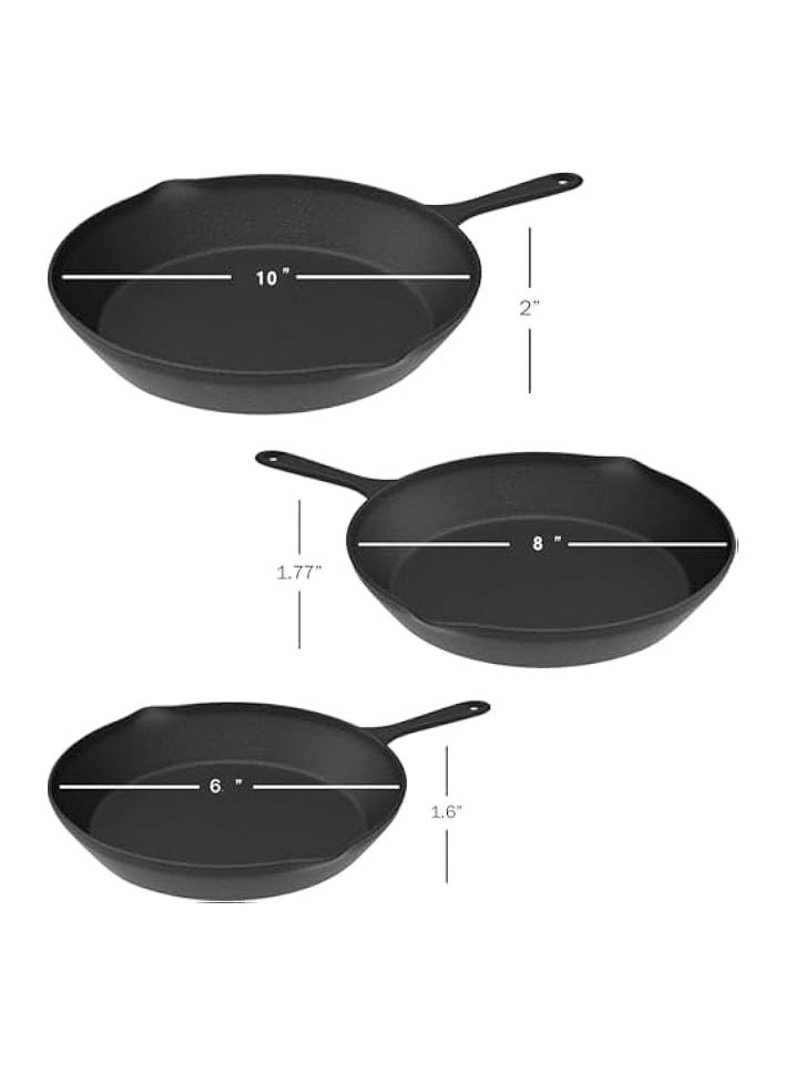 Pre Seasoned Cast Iron Skillet 3 Piece, Cast Iron Grill Pan, Frying Pans, Saute Fry Pan, Cast Iron Set,Cast Iron pan 3-Piece Set, Cast Iron Skillets-10