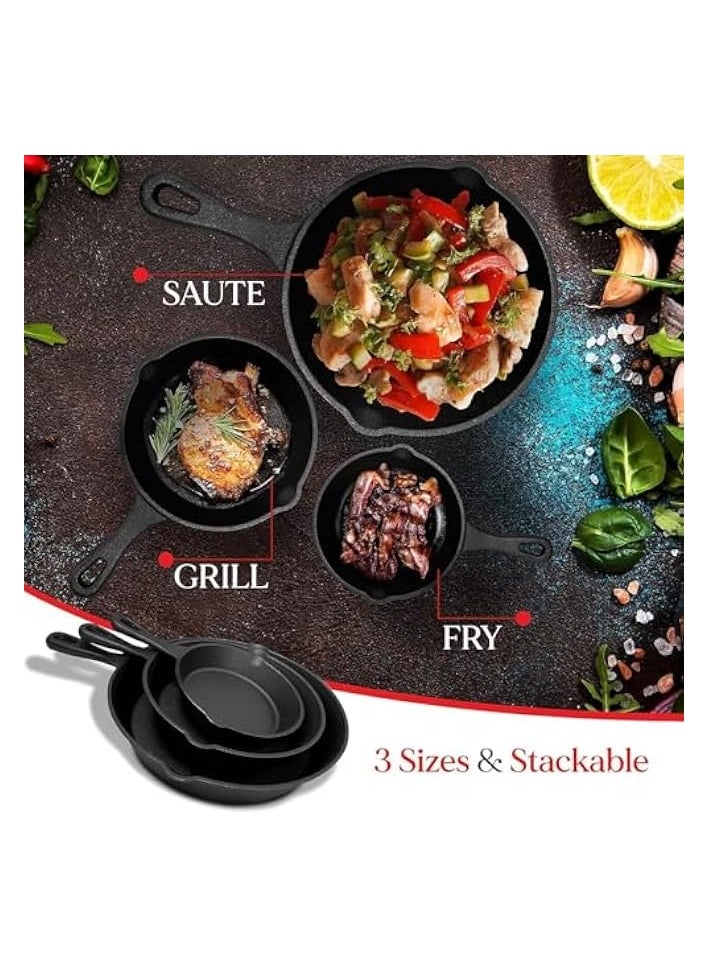 Pre Seasoned Cast Iron Skillet 3 Piece, Cast Iron Grill Pan, Frying Pans, Saute Fry Pan, Cast Iron Set,Cast Iron pan 3-Piece Set, Cast Iron Skillets-10