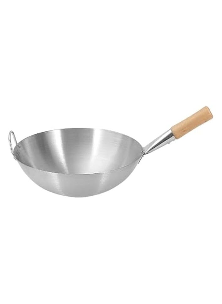 Stainless Steel Wok Pan Stir Fry Pan Deep Frying Wok Frying Skillet with Wooden Handle | 32cm