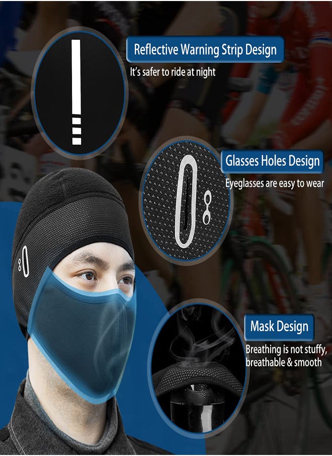 Winter Cycling Caps Under Helmet Thermal Fleece Beanie Hat with Face Cover for Men and Women Waterproof Windproof Cycle Skull Cap Ski Cap Balaclava Mask Bike Bicycle Helmet Liner for Sports