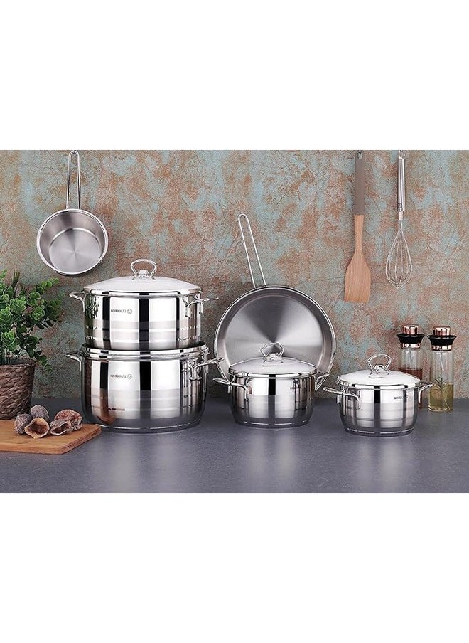 9 Pieces Ybm Home Korkmaz Stainless Steel Cookware Set Silver  A1900