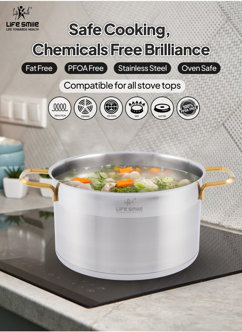 LIFE SMILE 24-Pieces Stainless Steel Cookware Set - Pure 18/10 Premium Stainless Steel Pots and Pans Set - Kitchen Set Compatible with All Stovetops Including Induction - Non-Toxic, 100% PFOA, PTFE & PFOS Free - Oven Safe (Gold)