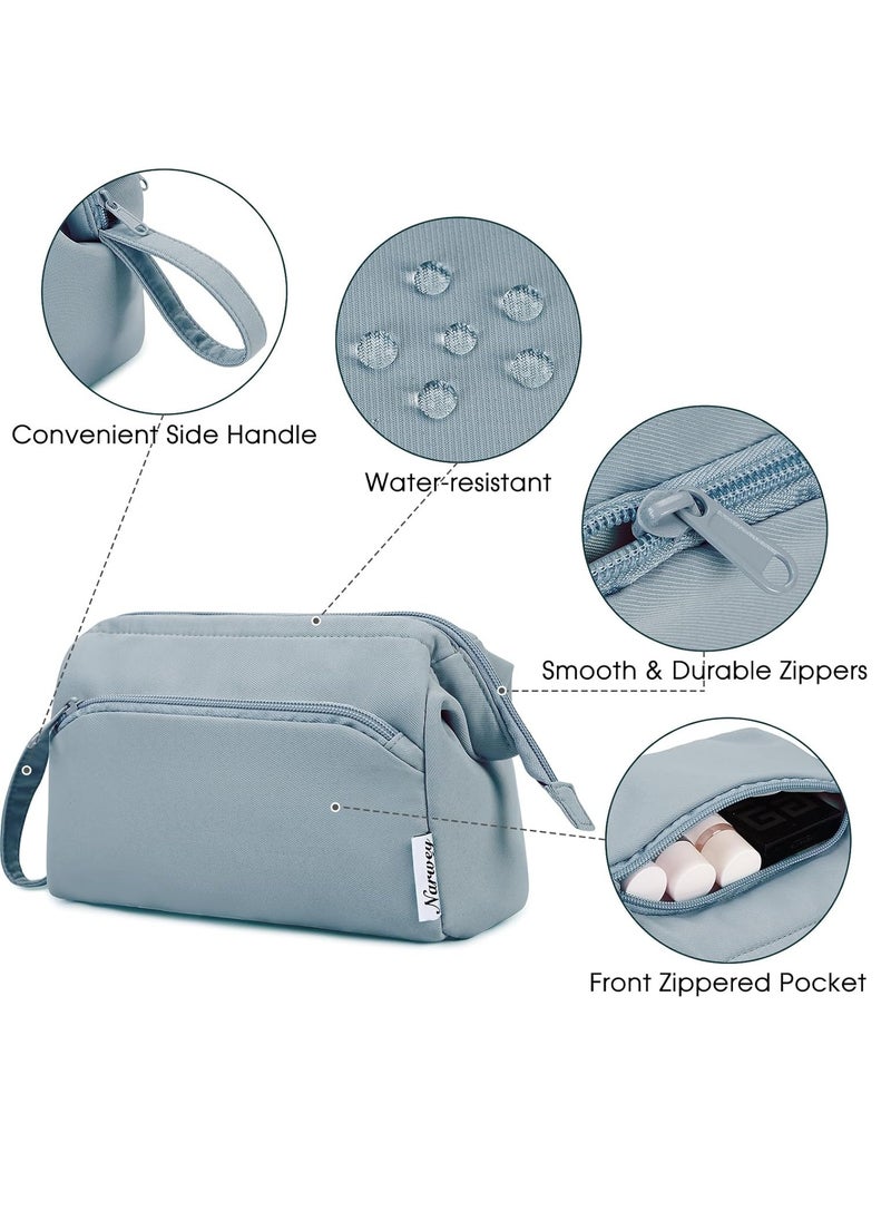 Narwey Large Makeup Bag Women Wide-open Make up Bag Travel Cosmetic Bag Organizer Toiletry Bag for Cosmetics Toiletries Accessories (Greyish Blue)