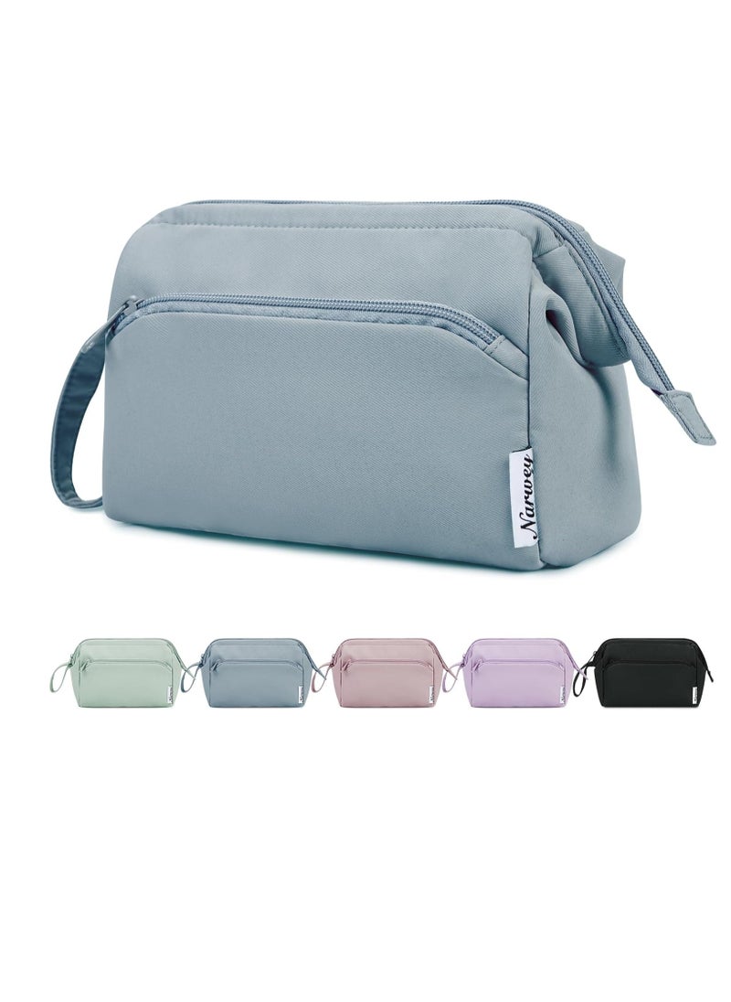 Narwey Large Makeup Bag Women Wide-open Make up Bag Travel Cosmetic Bag Organizer Toiletry Bag for Cosmetics Toiletries Accessories (Greyish Blue)