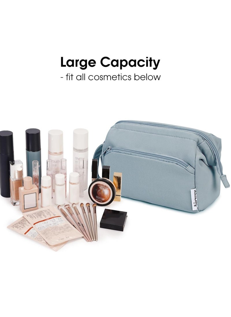 Narwey Large Makeup Bag Women Wide-open Make up Bag Travel Cosmetic Bag Organizer Toiletry Bag for Cosmetics Toiletries Accessories (Greyish Blue)