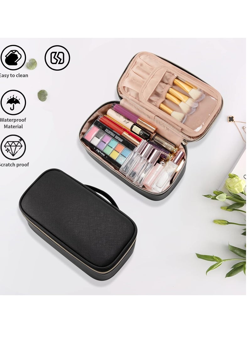 OCHEAL Small Cosmetic Bag,Portable Cute Travel Makeup Bag for Women and girls Makeup Brush Organizer cosmetics Pouch Bags-Black