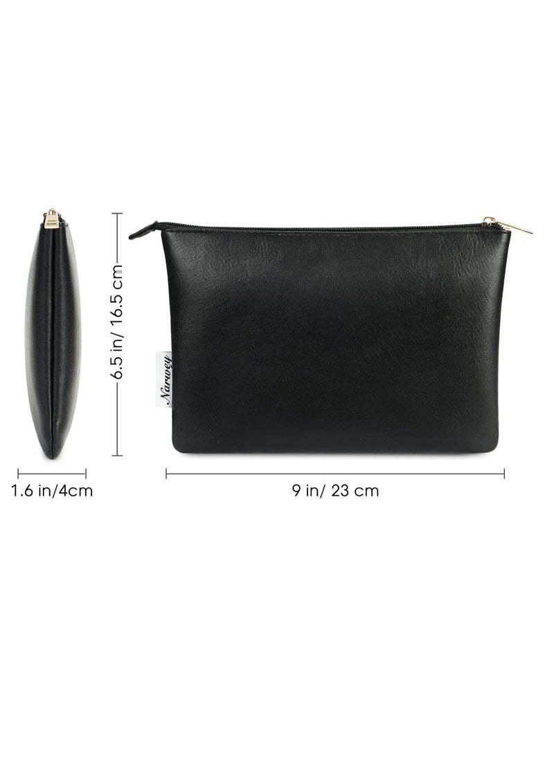 Narwey Small Makeup Bag for Purse Small Cosmetic Bag Women PU Leather Travel Makeup Pouch Zipper Pouch (Black)