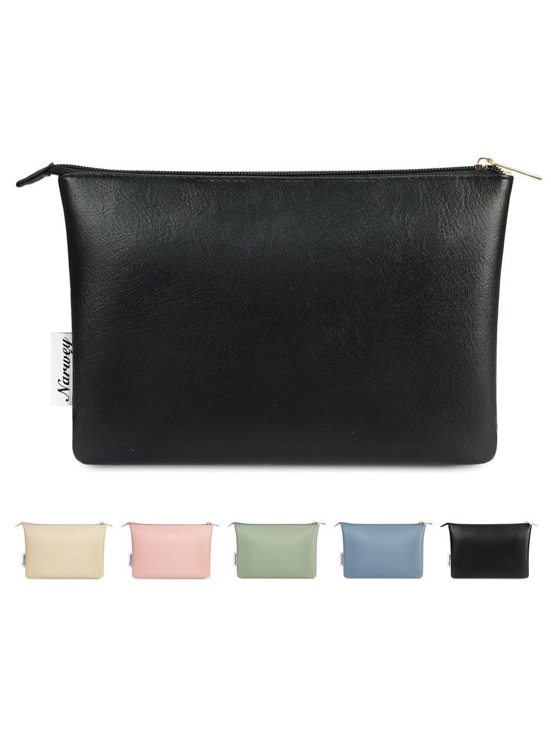 Narwey Small Makeup Bag for Purse Small Cosmetic Bag Women PU Leather Travel Makeup Pouch Zipper Pouch (Black)