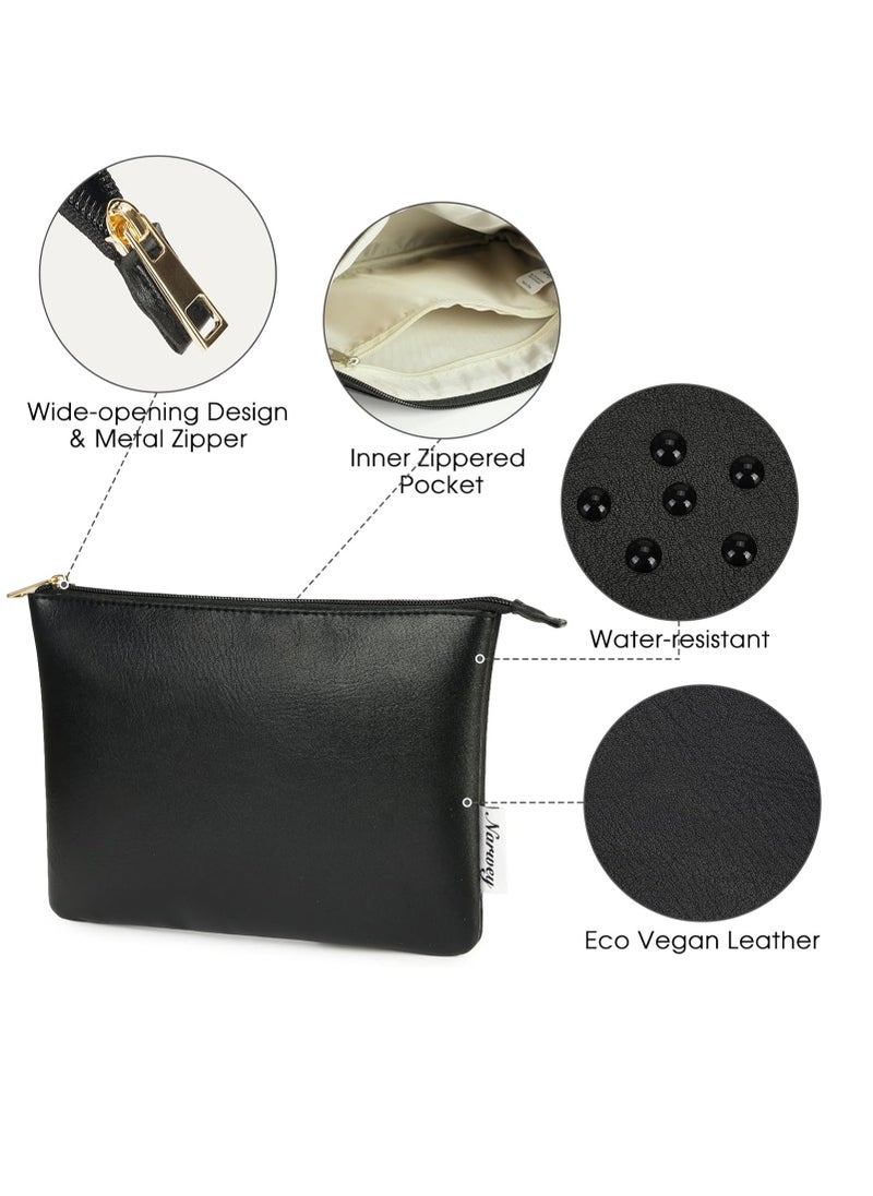 Narwey Small Makeup Bag for Purse Small Cosmetic Bag Women PU Leather Travel Makeup Pouch Zipper Pouch (Black)