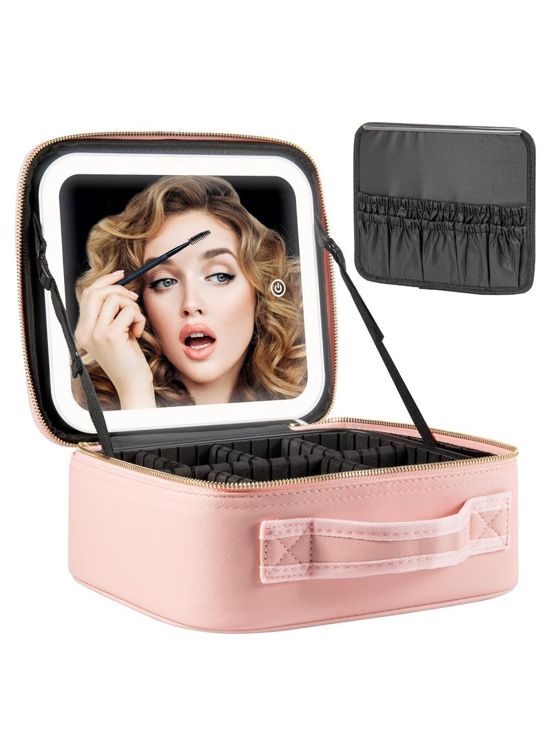 Cosmetic Organizer Bag with Rechargeable LED Mirror with 3 LED Brightness Modes and Makeup Sponge (Multicolour)