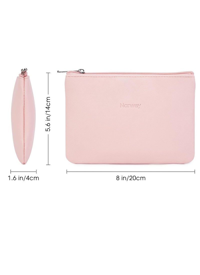 Narwey Small Makeup Bag for Purse Vegan Leather Travel Makeup Pouch Mini Cosmetic Bag Zipper Pouch for Women (Pink)