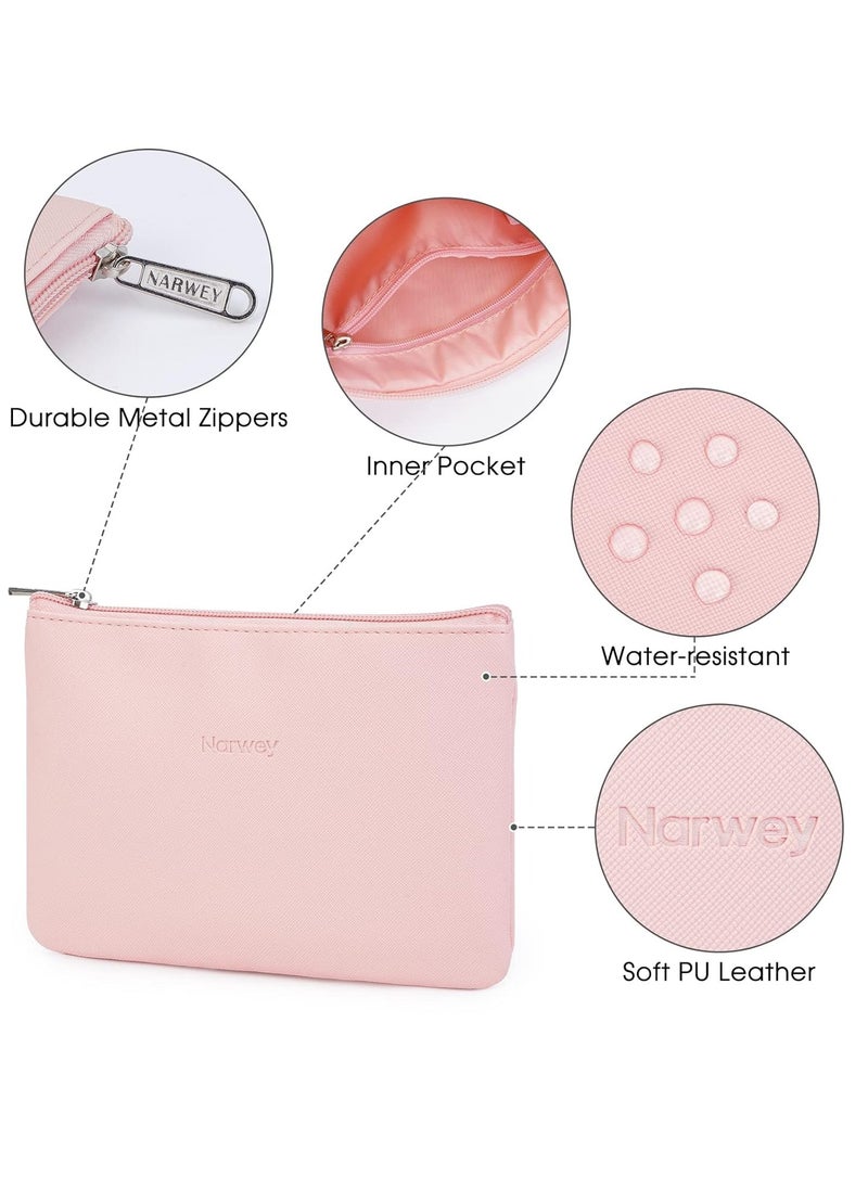 Narwey Small Makeup Bag for Purse Vegan Leather Travel Makeup Pouch Mini Cosmetic Bag Zipper Pouch for Women (Pink)