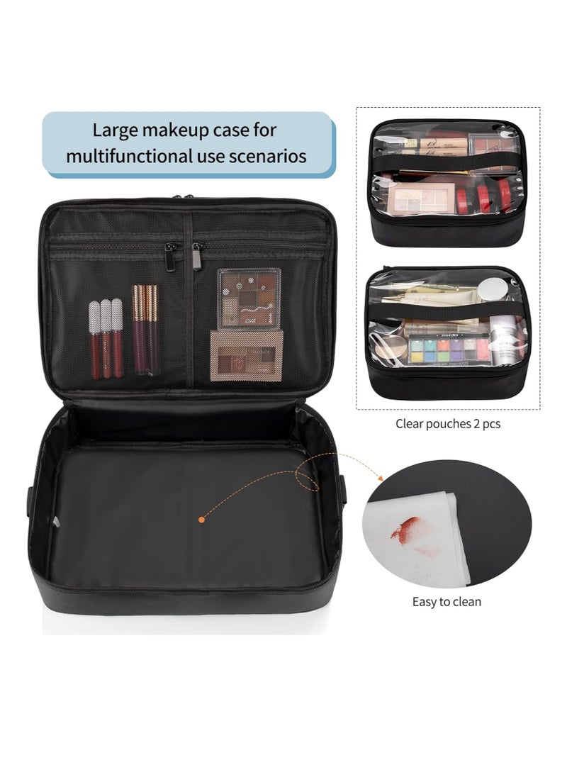 Extra Large Makeup Case, Professional Makeup Artist Traveling Bag, Double Layer XL Makeup Travel Case Organizer for Artist Nail Technician Hairstylist Crafters with 2 Detachable Pouch & Shoulder Strap