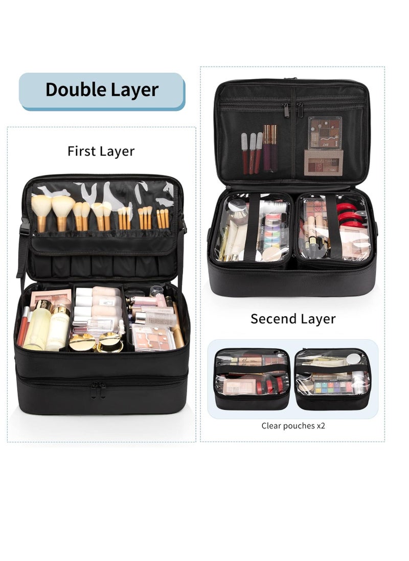 Extra Large Makeup Case, Professional Makeup Artist Traveling Bag, Double Layer XL Makeup Travel Case Organizer for Artist Nail Technician Hairstylist Crafters with 2 Detachable Pouch & Shoulder Strap