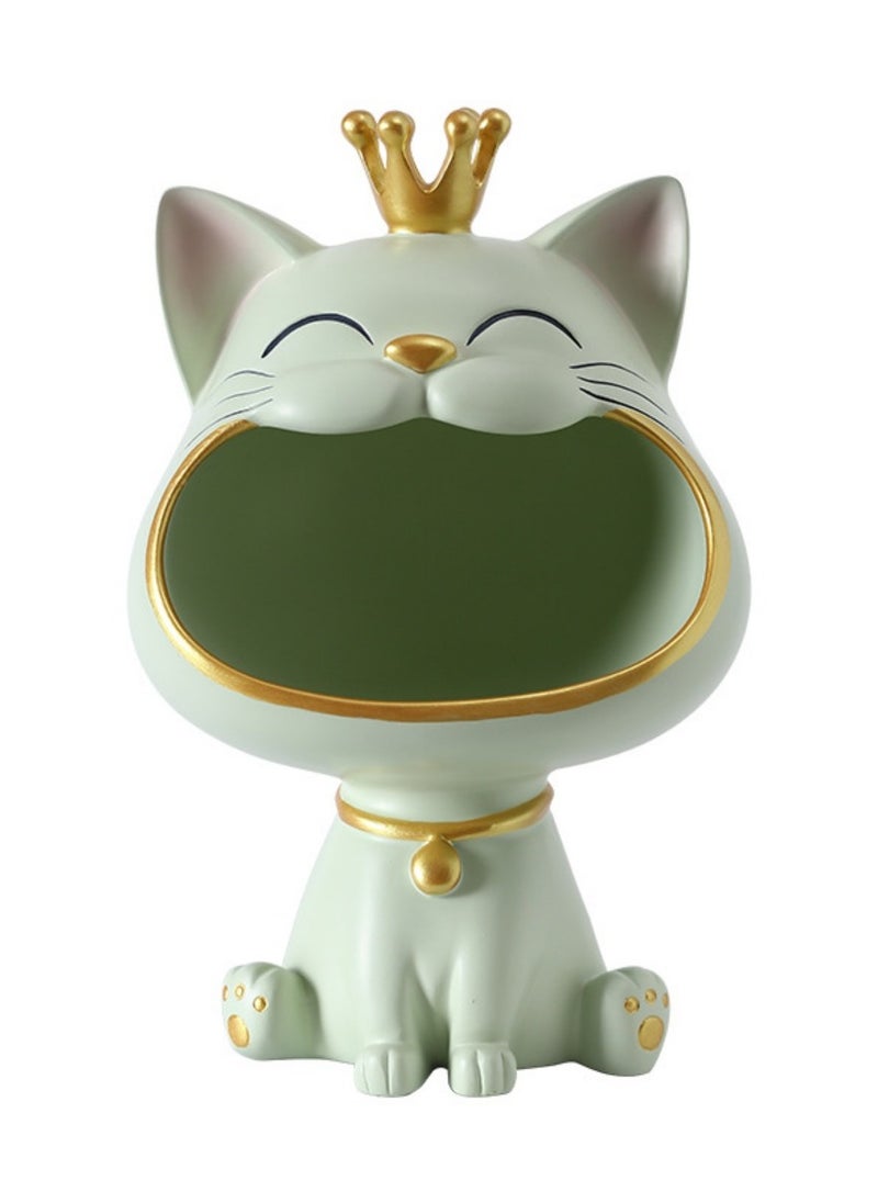 Key Bowl for Entryway Table, Lucky Cat Statue Candy Dish for Office Desk Art Home Décor