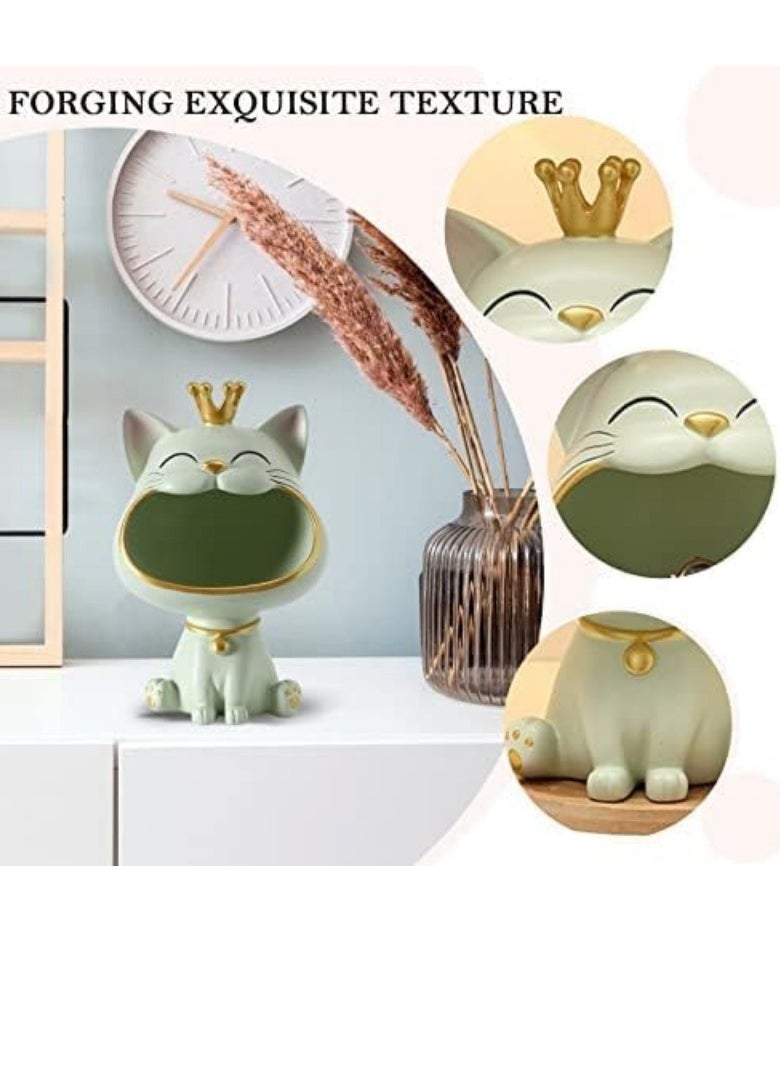 Key Bowl for Entryway Table, Lucky Cat Statue Candy Dish for Office Desk Art Home Décor