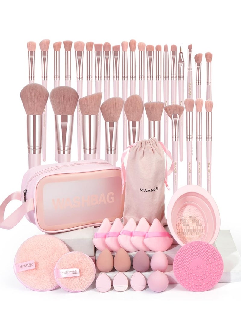 MAANGE Makeup Brush Set 49 Pcs Makeup Tool Set Premium Synthetic Foundation Powder Concealers Eye shadows Blush Makeup Brushes (Pink, 49 Piece Set)