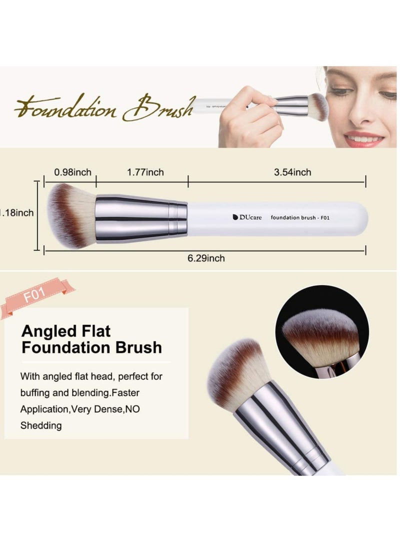 DUcare Makeup Brushes 3Pcs Foundation Contour Brush& Concealer Brush& Blusher Brush Face Kabuki Blush Bronzer Travel Buffing Stippling Contour Liquid Blending Makeup brush set White