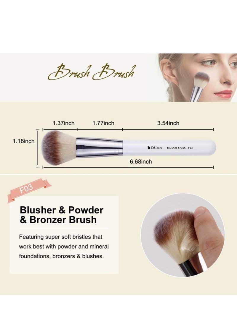 DUcare Makeup Brushes 3Pcs Foundation Contour Brush& Concealer Brush& Blusher Brush Face Kabuki Blush Bronzer Travel Buffing Stippling Contour Liquid Blending Makeup brush set White