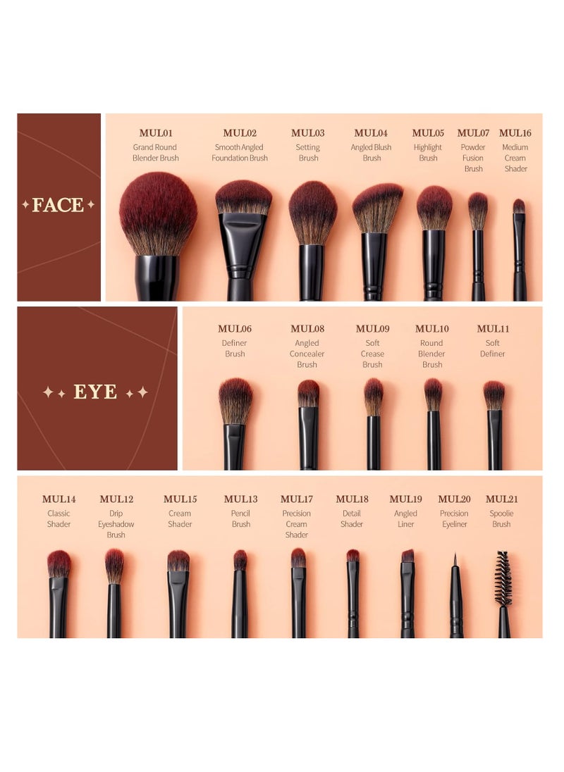 Jessup Makeup Brushes Set Premium Synthetic Powder Foundation Highlight Concealer Eyeshadow Blending Eyebrow Liner Spoolie Brush Set Black 21pcs T271