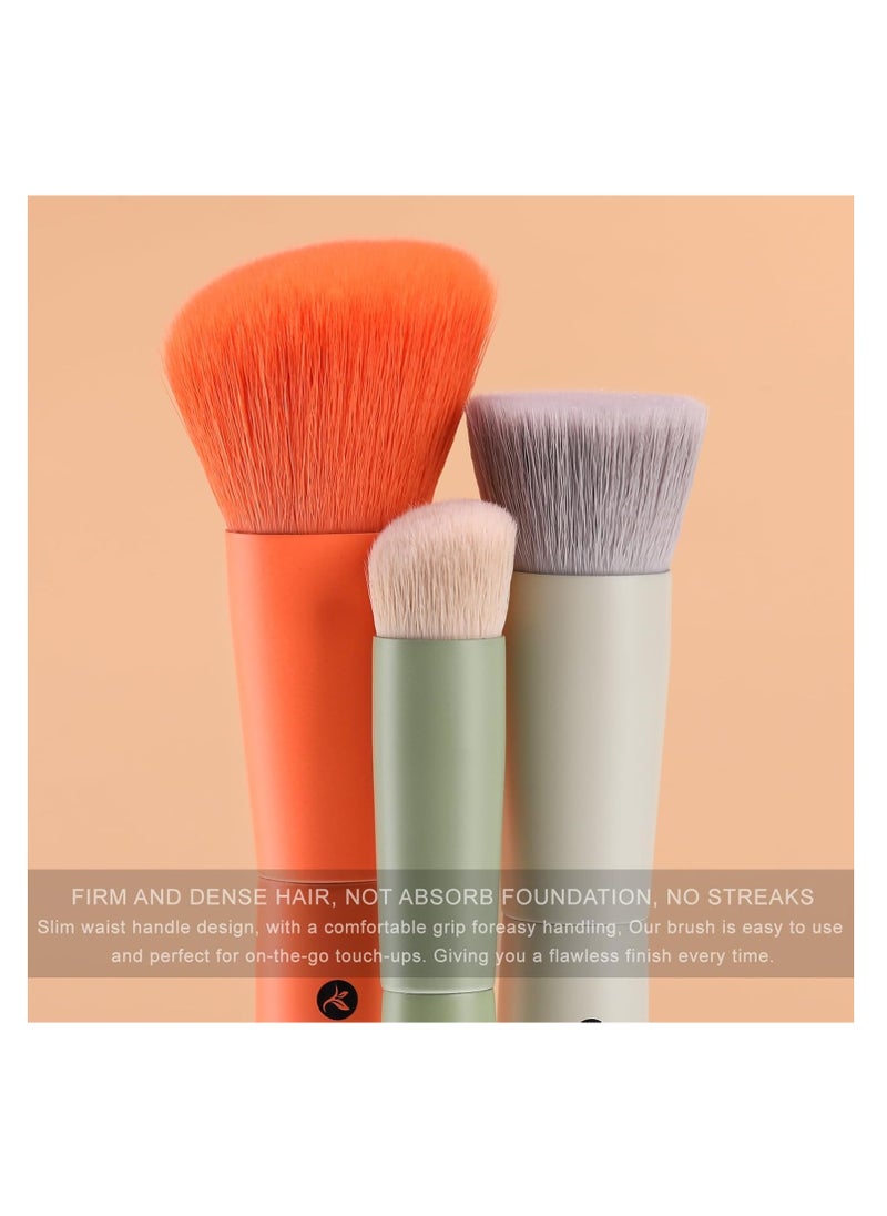 KINGMAS 3Pcs Foundation Brush Contour Concealer Brush Set, Under Eye & Blusher Brush Kabuki Makeup Brushes for Face Blush Bronzer Travel Buffing Stippling Contour Powder Liquid Blending Makeup Brush