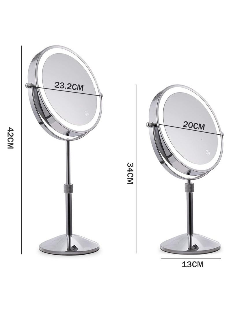 Lighted Makeup Mirror, Dimmable Touch Screen Led Vanity Mirror with 3 Color Lighting, Brightness Adjustable Makeup Mirror, 360° Rotation Rechargeable Double Sided Magnifying Mirror - 1x/10