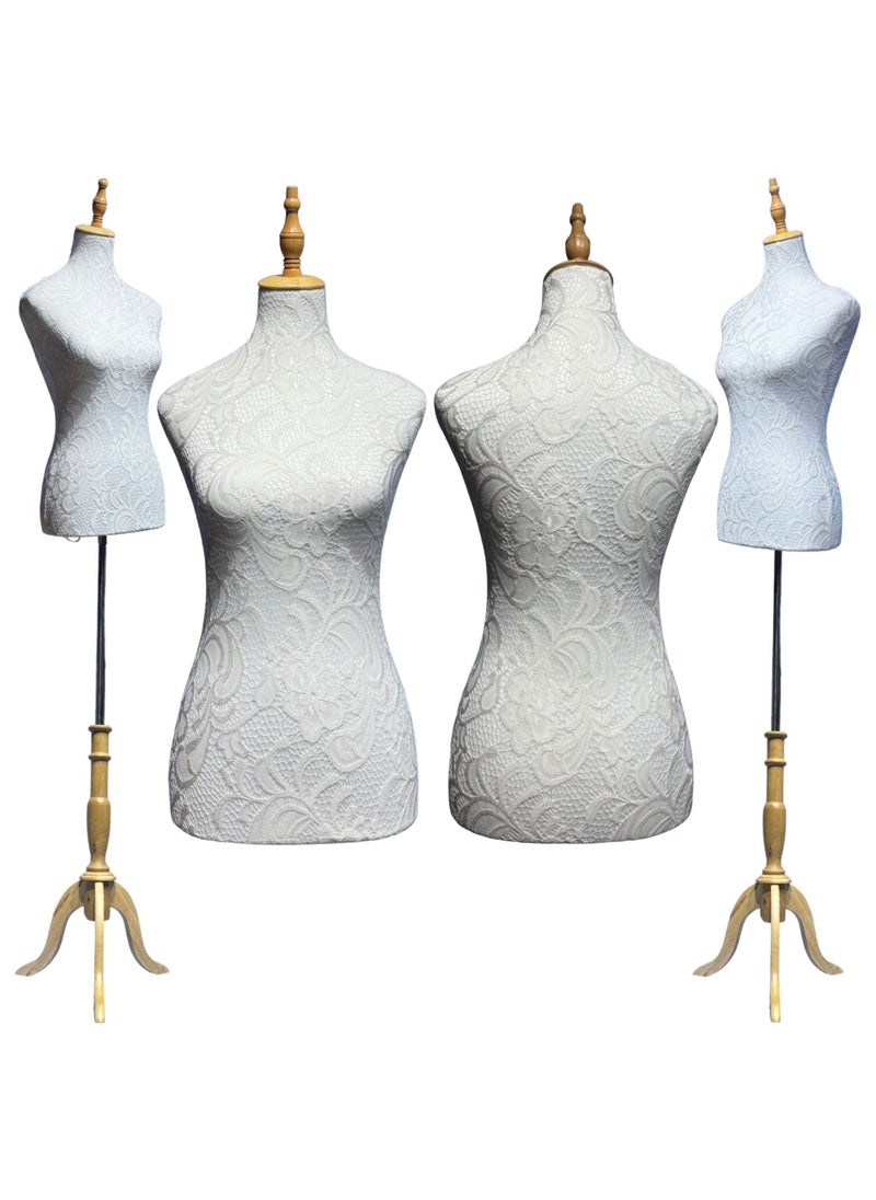 190cm Display Female Mannequin Torso Body Dress Forms with Adjustable Height, Women Sewing Manikin Body Mannequin Stand, Half Body Mannequin for Display Wooden Tripod Stand, Head, Stainless Steel Tube