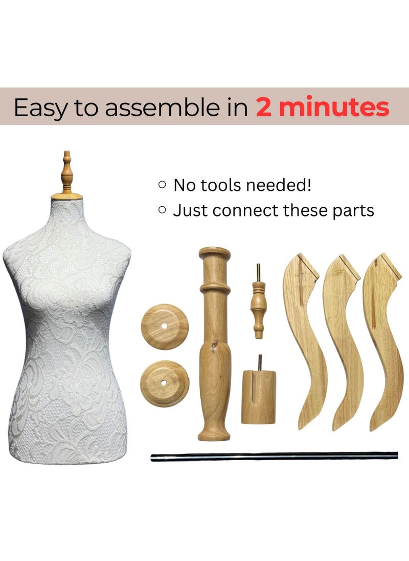 190cm Display Female Mannequin Torso Body Dress Forms with Adjustable Height, Women Sewing Manikin Body Mannequin Stand, Half Body Mannequin for Display Wooden Tripod Stand, Head, Stainless Steel Tube