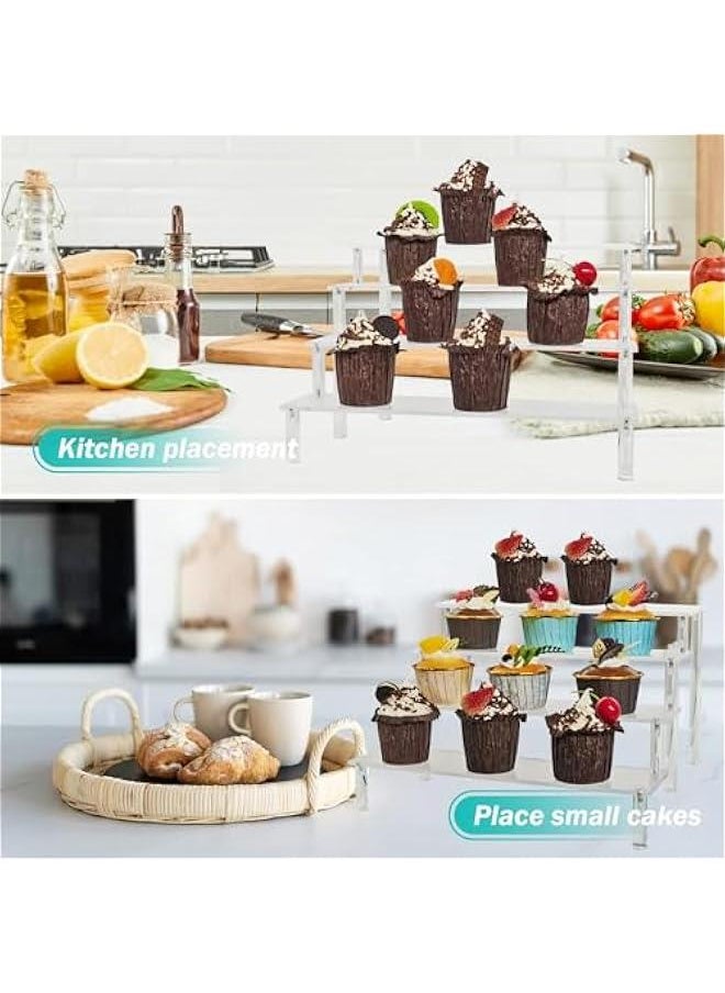 Acrylic Display Risers Cupcake Stand for Food Desserts,Perfume Organizer 4 Tier Clear Shelf Display Stand,Perfume Stand for Organizer and Decoration (4-Tier)