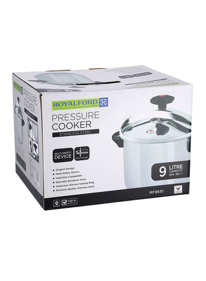 Stainless Steel Pressure Cooker Silver 9Liters