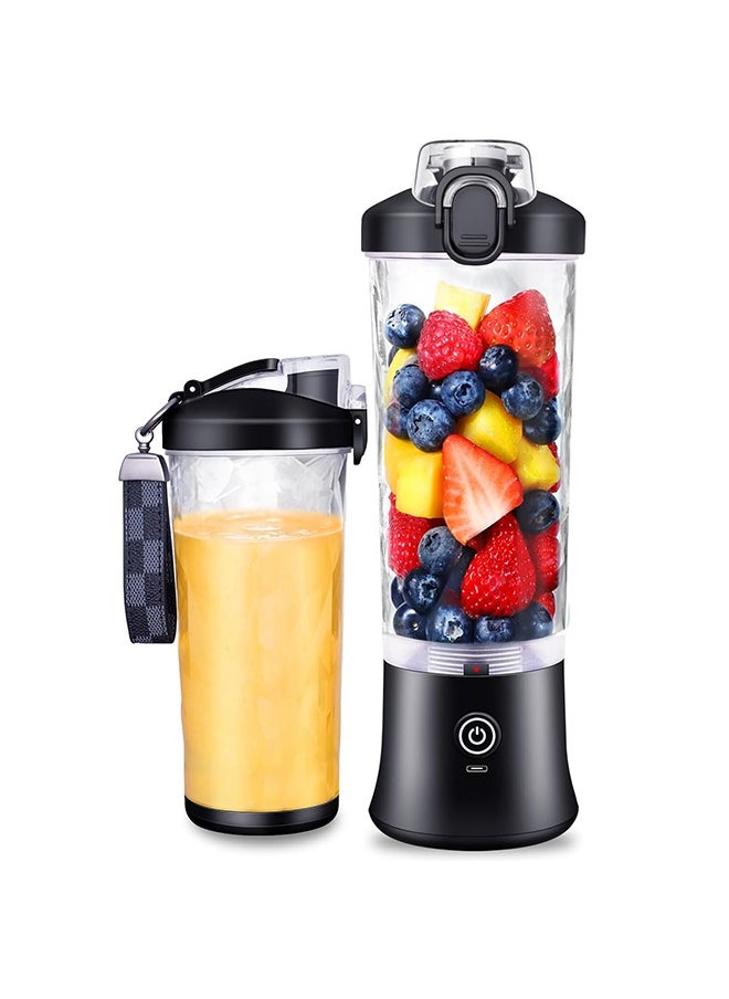 Electric Juicer Blender Bottle,Sports Blender & Smoothie Maker, Shaker cups with Stainless Steel Blades for Ice & Frozen Fruits, Compact & Portable, Black