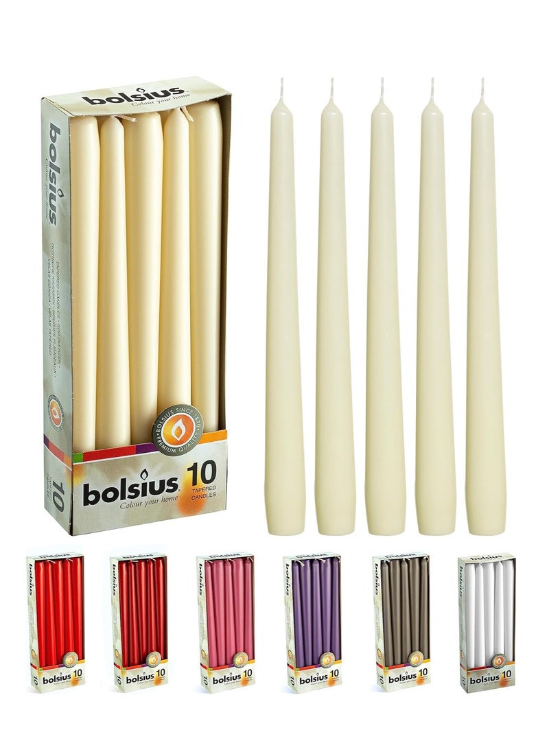 Ivory Taper Candles 10 Pack Unscented 10 Inch Dinner Candle Set 8 Hours Burn Time Premium European Quality Smokeless and Dripless Household Wedding Party and Home Décor Candlesticks