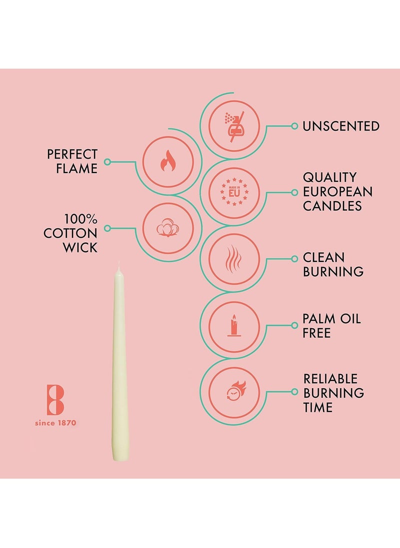 Ivory Taper Candles 10 Pack Unscented 10 Inch Dinner Candle Set 8 Hours Burn Time Premium European Quality Smokeless and Dripless Household Wedding Party and Home Décor Candlesticks