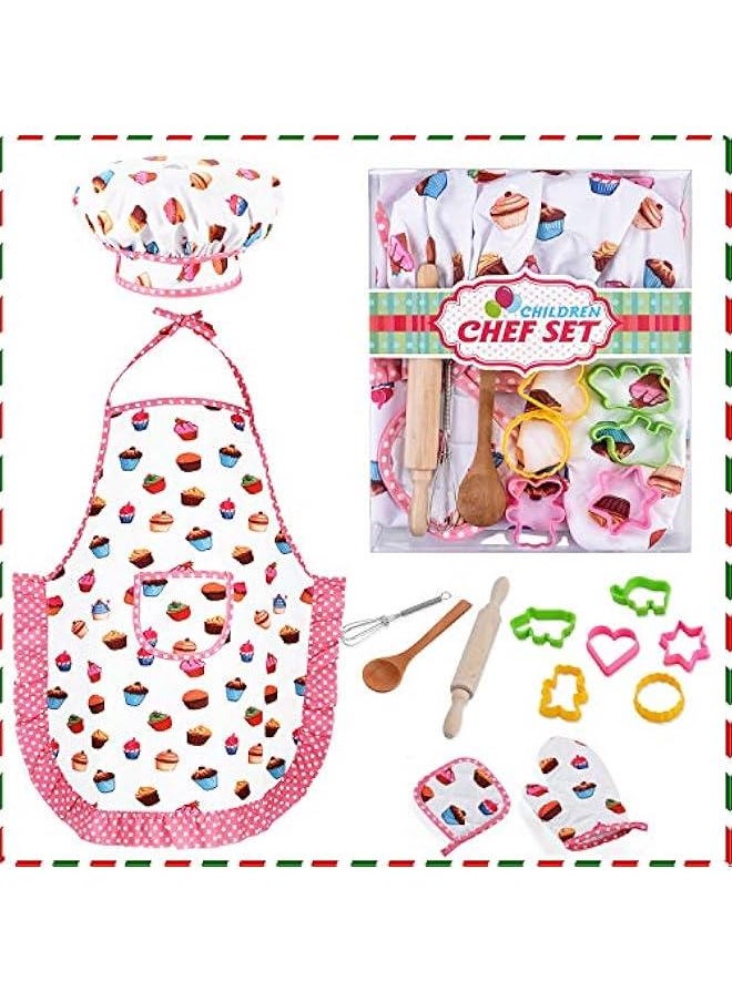 Chef Set for Kids - 13 Pcs Kids Cooking and Baking Set Includes Kids Apron, Chef Hat, Utensils, Cooking Mitt for Kids Chef Role Play Set , Gift for 3 Year Old Girls and up(Cake) …