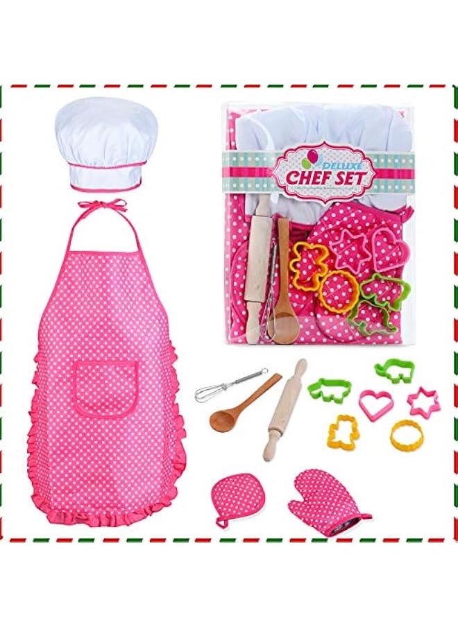 Chef Set for Kids - 13 Pcs Kids Cooking and Baking Set Includes Kids Apron, Chef Hat, Utensils, Cooking Mitt for Kids Chef Role Play Set , Gift for 3 Year Old Girls and up …