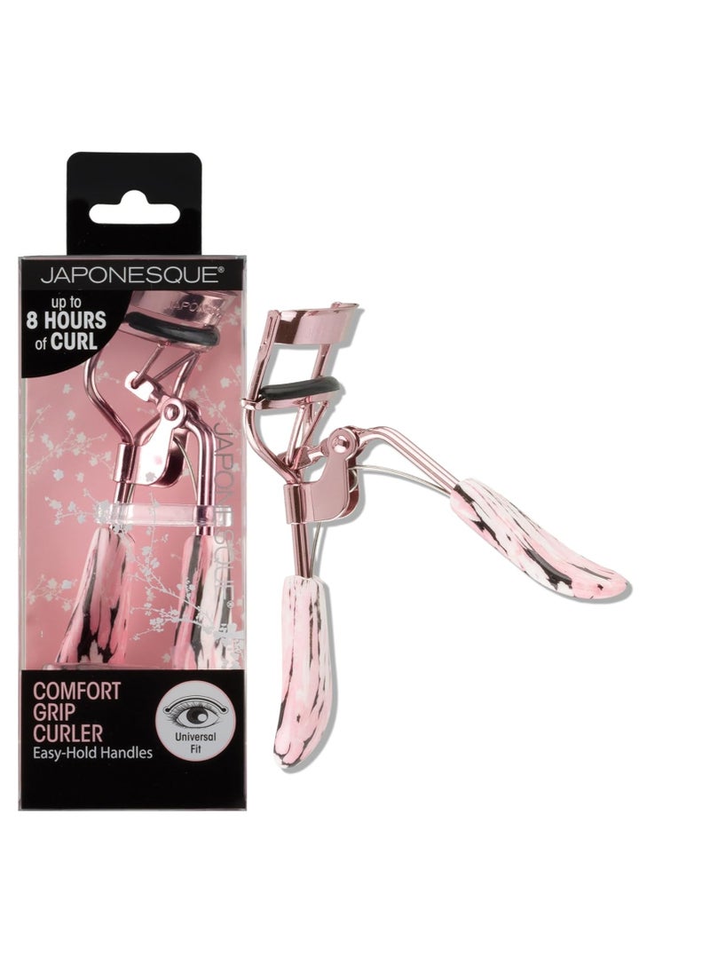 JAPONESQUE Comfort Grip Lash Curler for Natural & False Lashes, Round Shaped Eyes, Includes 1 Refill Pad, Holds Curl up to 8 Hours