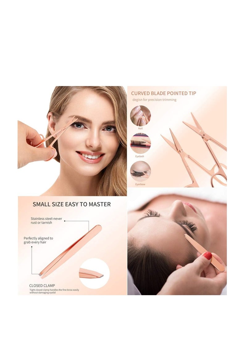 5 Pieces Eyelash Applicator Tool False Eyelashes Applicator Eyebrow Curler Eyebrow Scissors (Rose Golden)