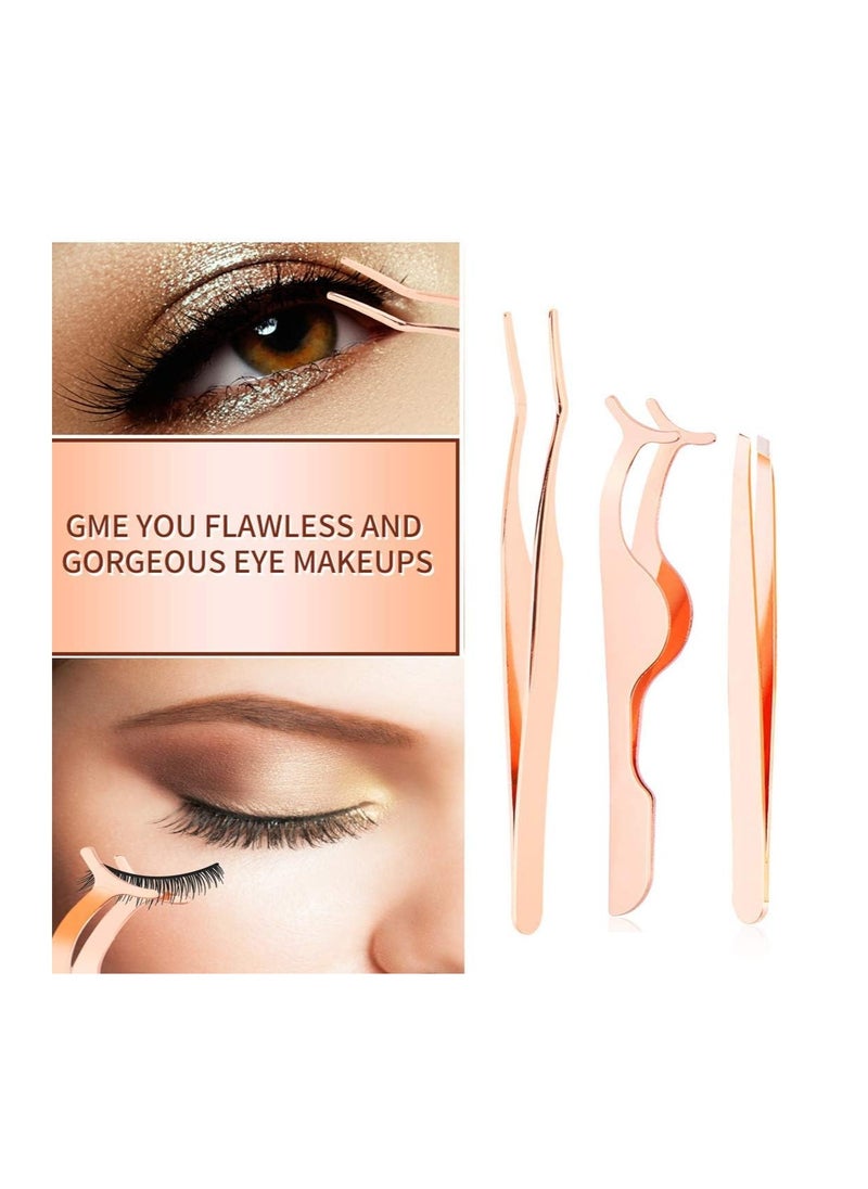 5 Pieces Eyelash Applicator Tool False Eyelashes Applicator Eyebrow Curler Eyebrow Scissors (Rose Golden)
