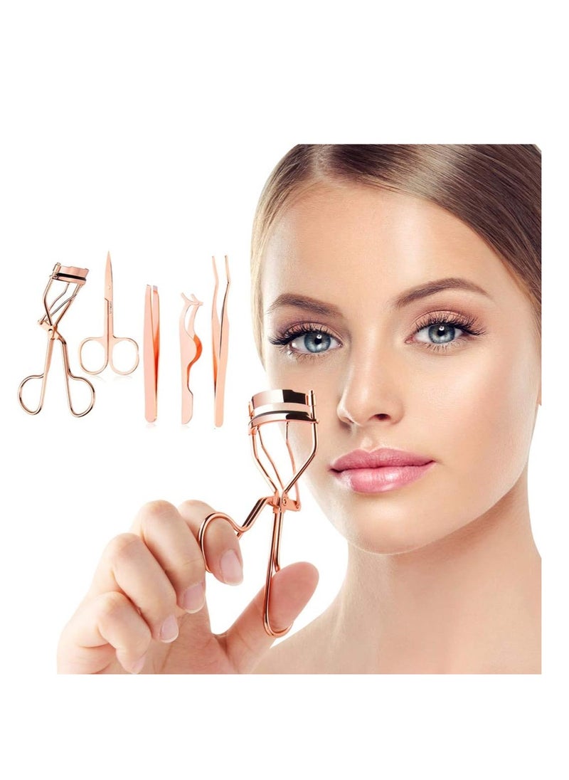 5 Pieces Eyelash Applicator Tool False Eyelashes Applicator Eyebrow Curler Eyebrow Scissors (Rose Golden)