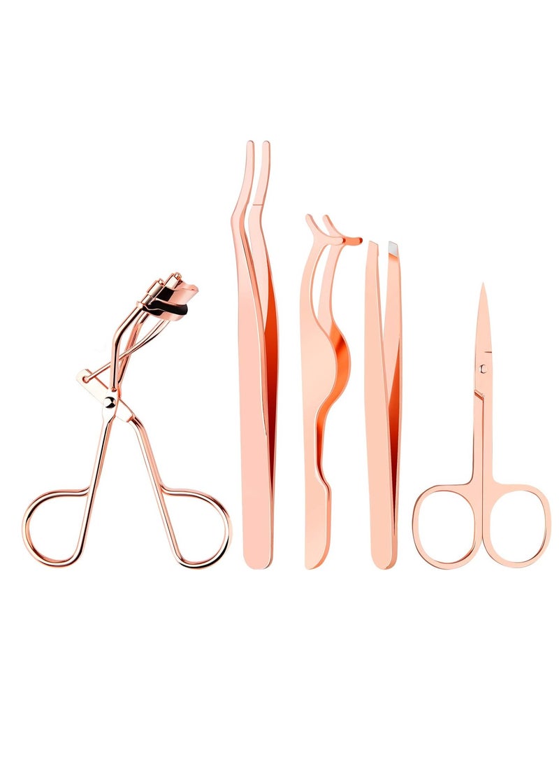 5 Pieces Eyelash Applicator Tool,False Eyelashes Applicator,Eyelashes Tool,Eyelashes Curlers,Curved Eyelash Curler(Rose Gold）