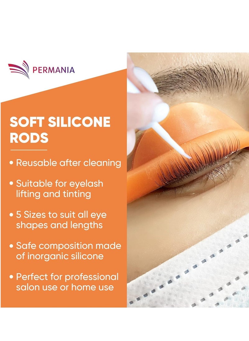PERMANIA Silicone Curler Pad, 10Pcs/5sizes for Lash Perm Kit Reusable Soft C & D Curls Eyelash Lifting Rod Makeup Beauty Tool Lash Lift Pads (Orange)