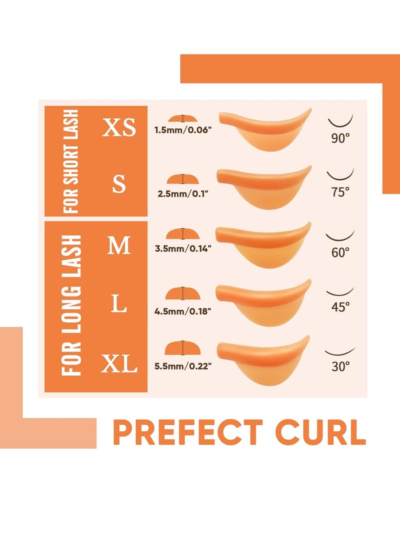PERMANIA Silicone Curler Pad, 10Pcs/5sizes for Lash Perm Kit Reusable Soft C & D Curls Eyelash Lifting Rod Makeup Beauty Tool Lash Lift Pads (Orange)