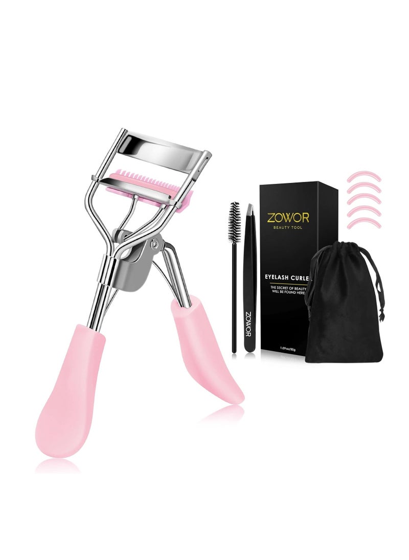 Eyelash Curler with Comb Fit All Eye Shape Curved Eyelash Curlers,Natural and Long Lasting Lash Curler for Women Make Up Gift(Pink)