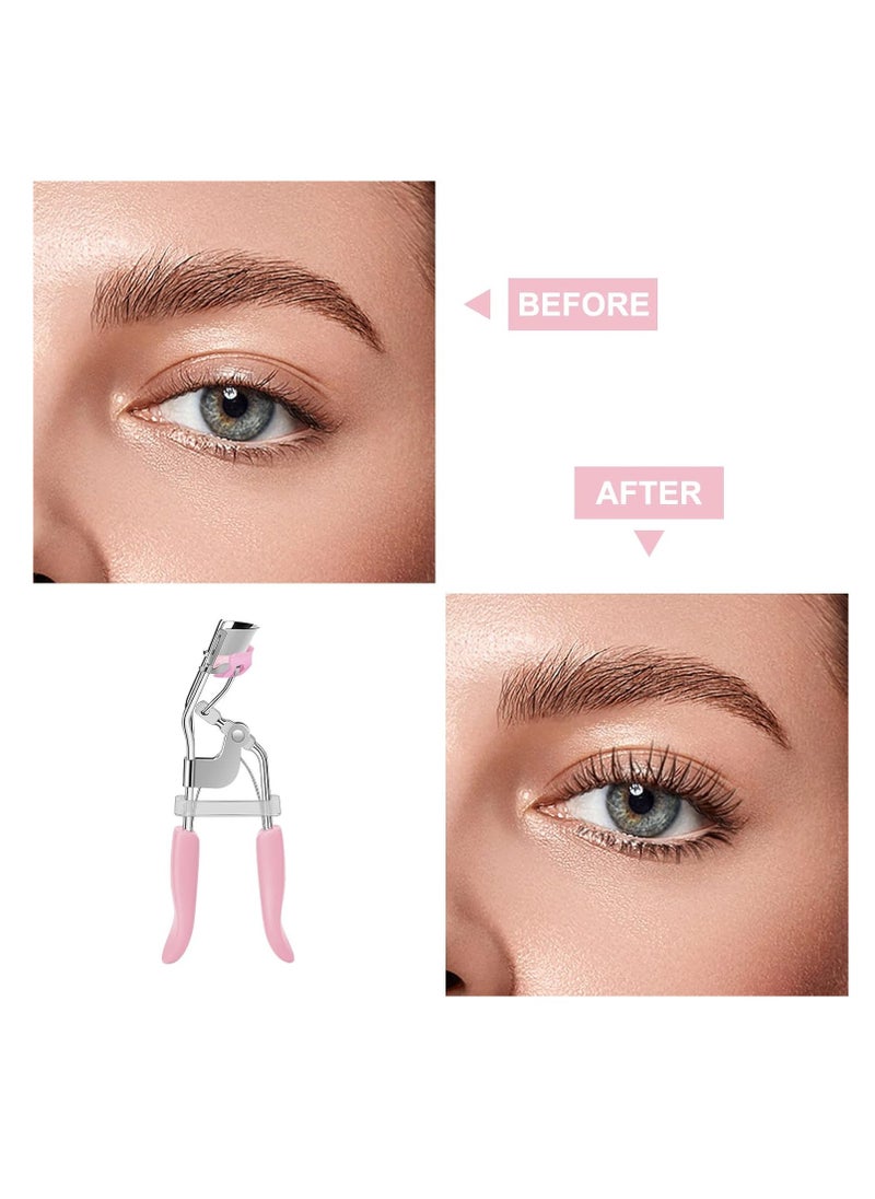 Eyelash Curler with Comb Fit All Eye Shape Curved Eyelash Curlers,Natural and Long Lasting Lash Curler for Women Make Up Gift(Pink)